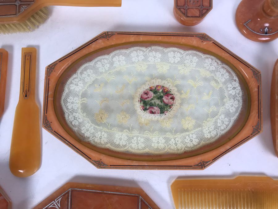 Vintage Art Deco Art-Y-Zan Vanity Set 11 Pieces (Comb And Shoehorn May Be Different Brand) [Photo 4]