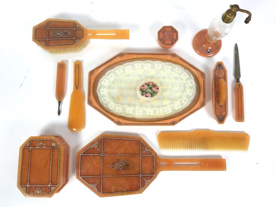 Vintage Art Deco Art-Y-Zan Vanity Set 11 Pieces (Comb And Shoehorn May Be Different Brand) [Photo 2]