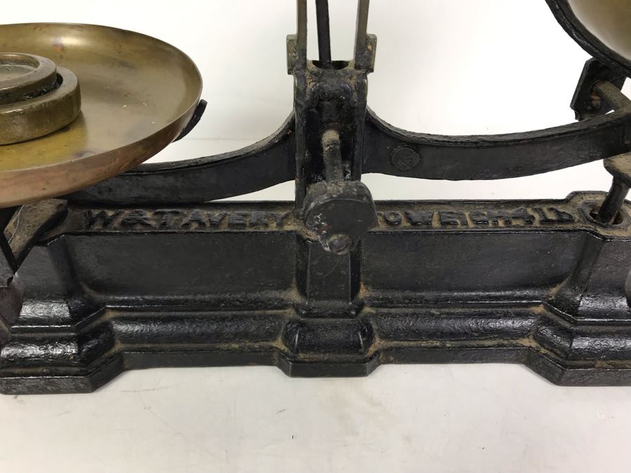 Antique English Cast Iron W & T Avery 4lb Scale With Pair Of English Measuring Weights 14W X 4D X 9H [Photo 6]
