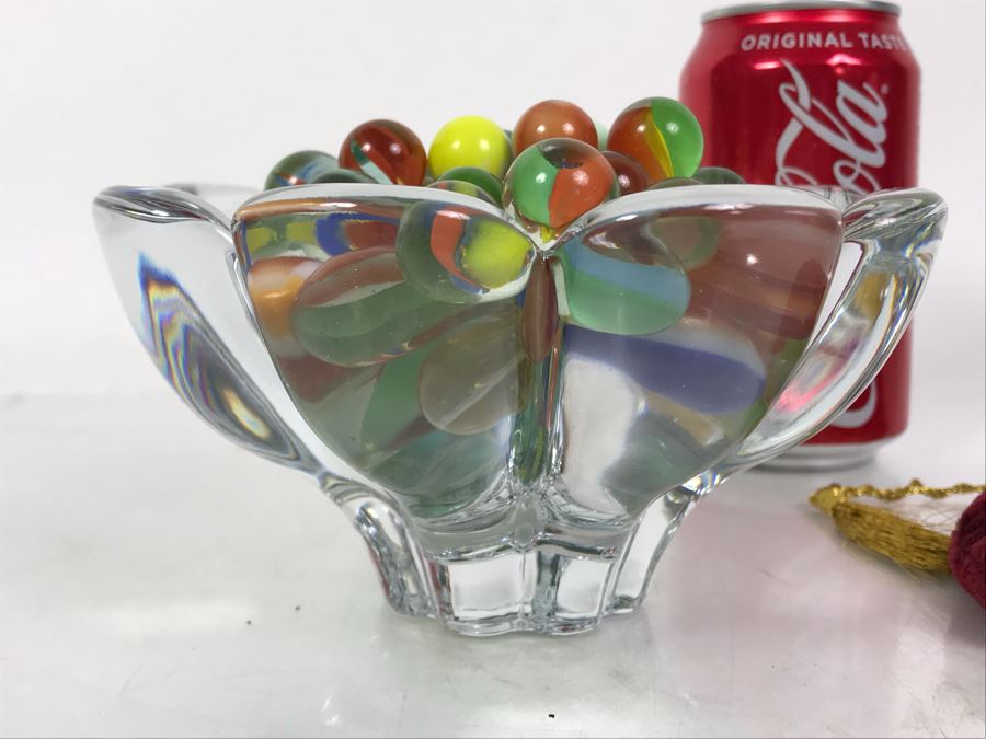 Crystal Bowl 6W X 3H Filled With Vintage Marbles And Vintage Marbles Bag [Photo 7]