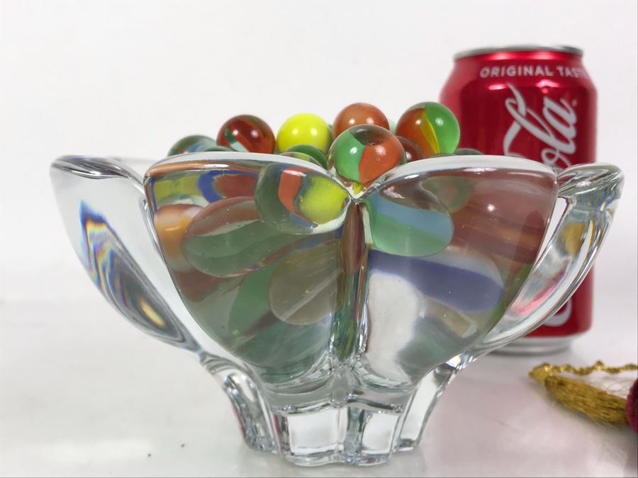 Crystal Bowl 6W X 3H Filled With Vintage Marbles And Vintage Marbles Bag [Photo 6]