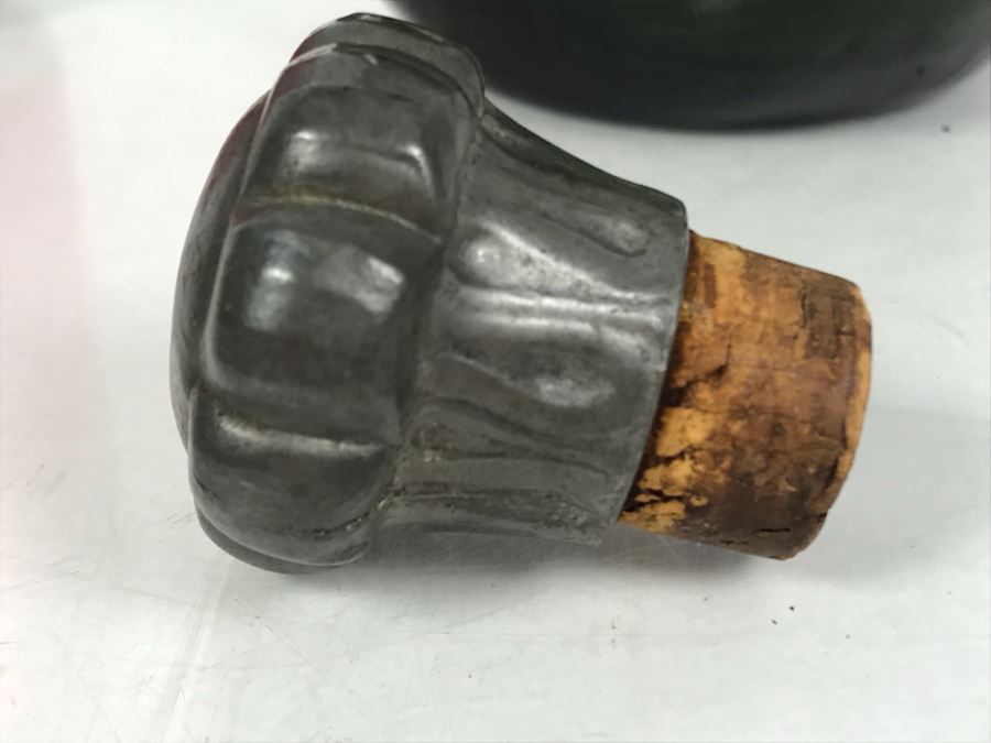 Green Pinched Glass Decanter With Danish Pewter Overlay Top 9H [Photo 10]