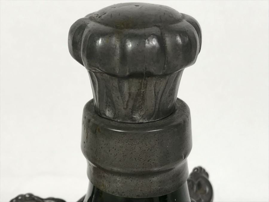 Green Pinched Glass Decanter With Danish Pewter Overlay Top 9H [Photo 8]