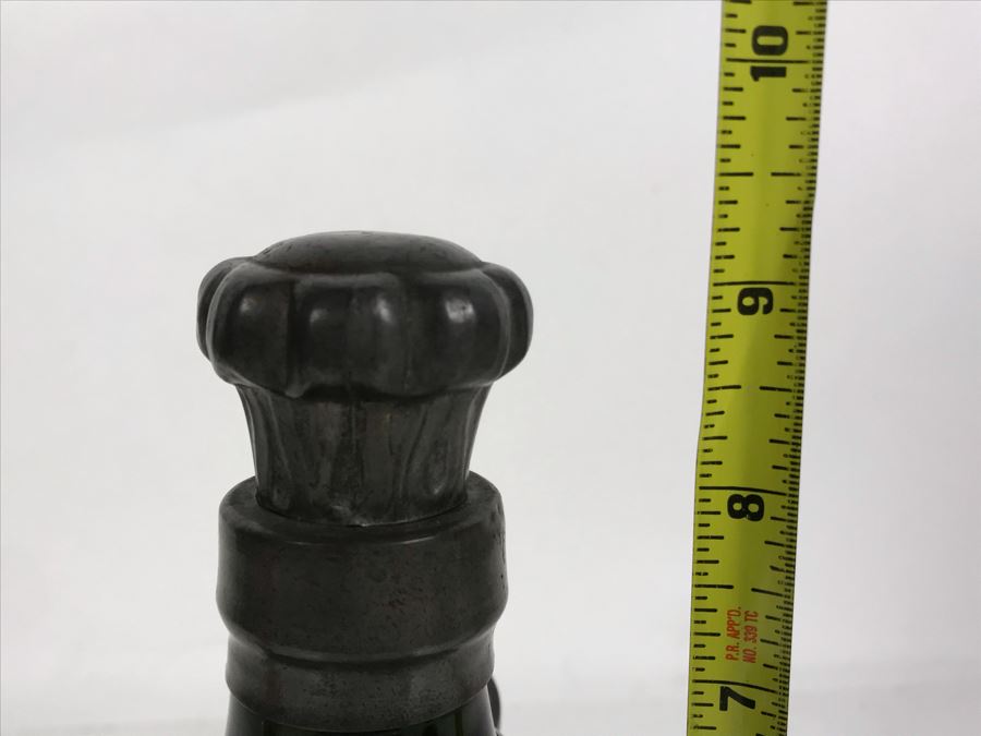 Green Pinched Glass Decanter With Danish Pewter Overlay Top 9H [Photo 12]