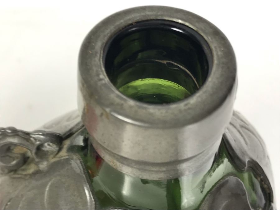 Green Pinched Glass Decanter With Danish Pewter Overlay Top 9H [Photo 9]