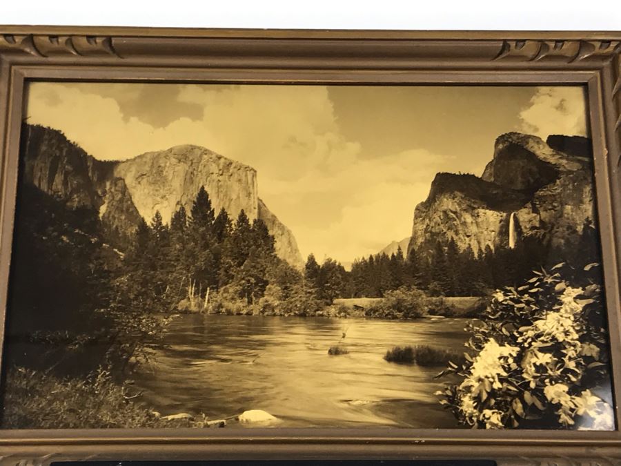 Arthur Clarence Pillsbury (1870-1946 American) ''The Gates of Yosemite'' Orotone Antique Photograph Printed On Glass And Backed With Gold 12.5 X 8.5 With Original Pillsbury's Pictures, Inc Label Estimate $1,000-$2,000 [Photo 4]