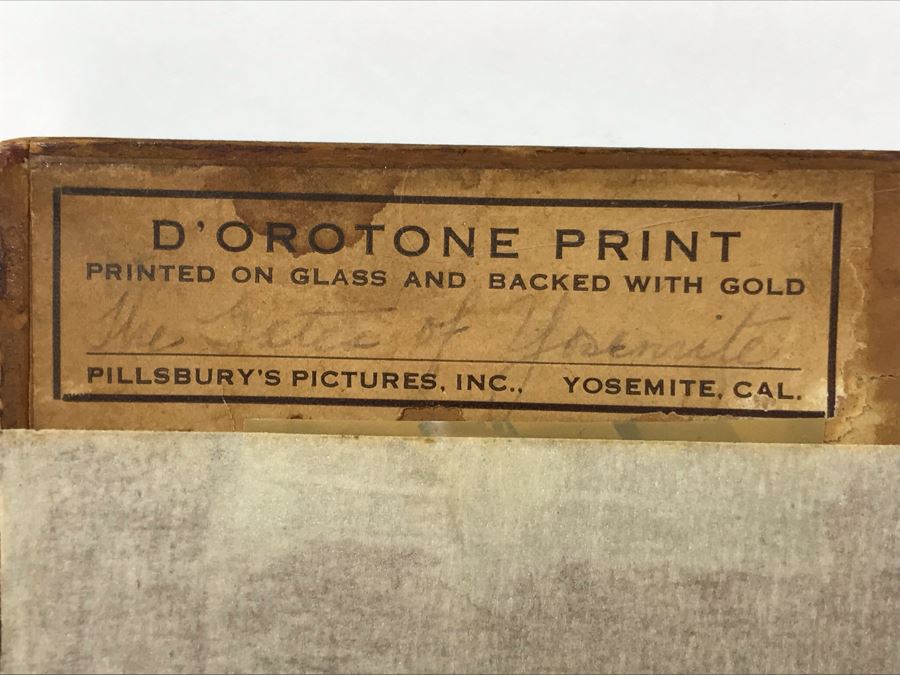 Arthur Clarence Pillsbury (1870-1946 American) ''The Gates of Yosemite'' Orotone Antique Photograph Printed On Glass And Backed With Gold 12.5 X 8.5 With Original Pillsbury's Pictures, Inc Label Estimate $1,000-$2,000 [Photo 20]
