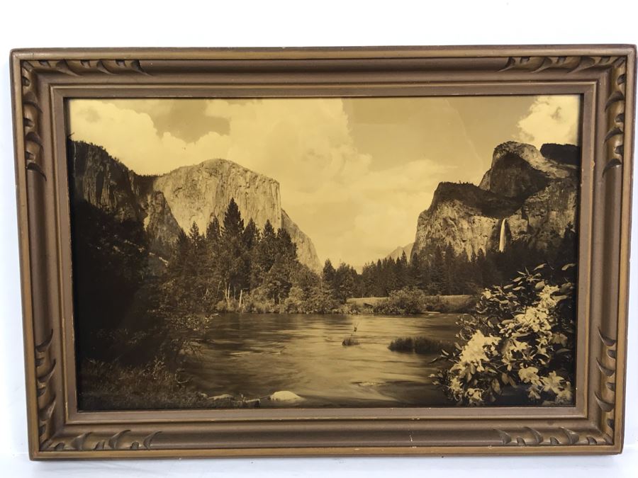 Arthur Clarence Pillsbury (1870-1946 American) ''The Gates of Yosemite'' Orotone Antique Photograph Printed On Glass And Backed With Gold 12.5 X 8.5 With Original Pillsbury's Pictures, Inc Label Estimate $1,000-$2,000 [Photo 6]