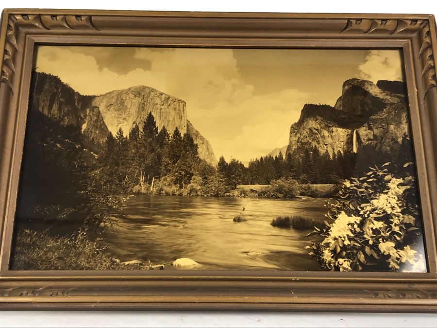 Arthur Clarence Pillsbury (1870-1946 American) ''The Gates of Yosemite'' Orotone Antique Photograph Printed On Glass And Backed With Gold 12.5 X 8.5 With Original Pillsbury's Pictures, Inc Label Estimate $1,000-$2,000 [Photo 5]