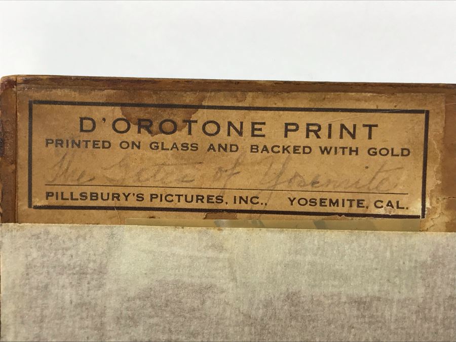 Arthur Clarence Pillsbury (1870-1946 American) ''The Gates of Yosemite'' Orotone Antique Photograph Printed On Glass And Backed With Gold 12.5 X 8.5 With Original Pillsbury's Pictures, Inc Label Estimate $1,000-$2,000 [Photo 21]