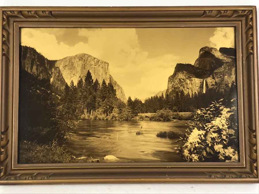 Arthur Clarence Pillsbury (1870-1946 American) ''The Gates of Yosemite'' Orotone Antique Photograph Printed On Glass And Backed With Gold 12.5 X 8.5 With Original Pillsbury's Pictures, Inc Label Estimate $1,000-$2,000 [Photo 2]