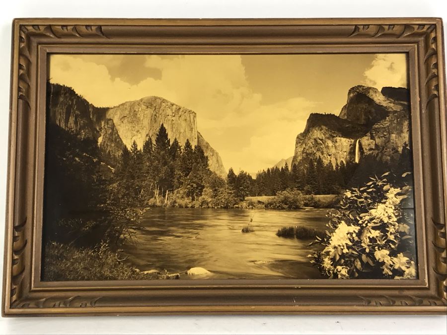 Arthur Clarence Pillsbury (1870-1946 American) ''The Gates of Yosemite'' Orotone Antique Photograph Printed On Glass And Backed With Gold 12.5 X 8.5 With Original Pillsbury's Pictures, Inc Label Estimate $1,000-$2,000 [Photo 3]