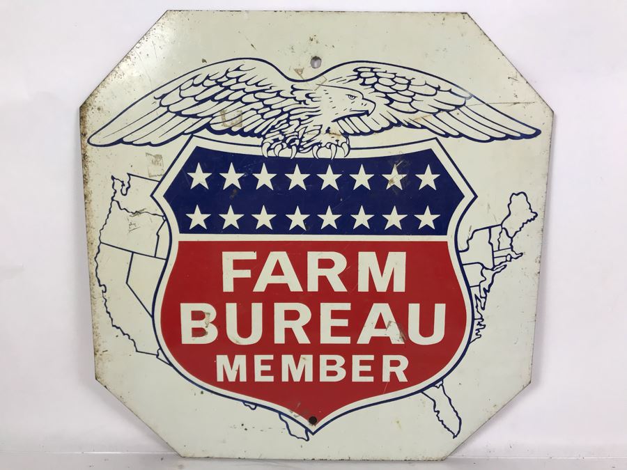 Double Sided Metal Sign: Farm Bureau Member One Side / Stop Sign On ...