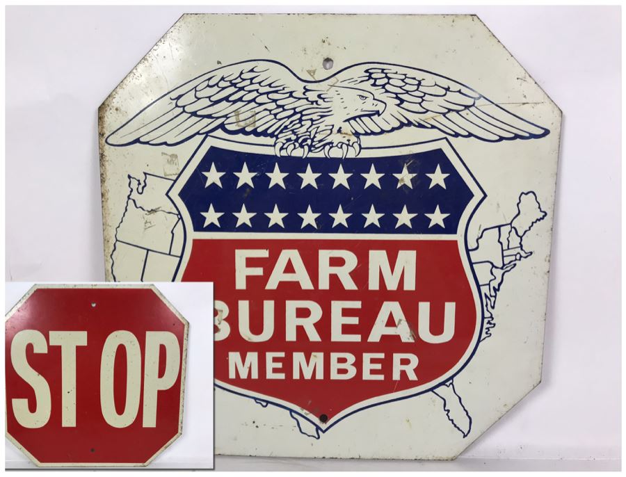 Double Sided Metal Sign: Farm Bureau Member One Side / Stop Sign On Other Side 15W [Photo 1]