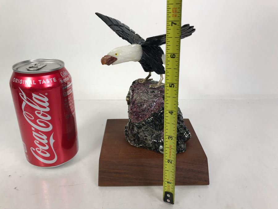 Bald Eagle Bird Figurine Hand-Carved In Semi-Precious Stones With Wooden Stand 5 X 4.5 X 7H [Photo 18]