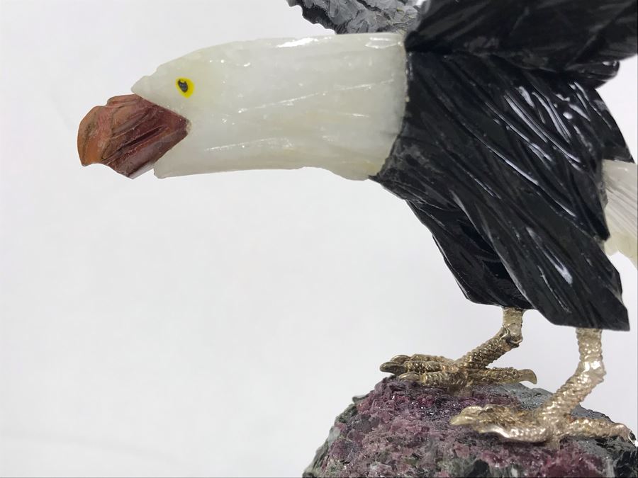 Bald Eagle Bird Figurine Hand-Carved In Semi-Precious Stones With Wooden Stand 5 X 4.5 X 7H [Photo 16]