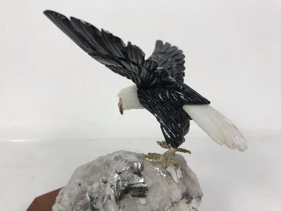 Bald Eagle Bird Figurine Hand-Carved In Semi-Precious Stones With Wooden Stand 5 X 4.5 X 6H [Photo 12]