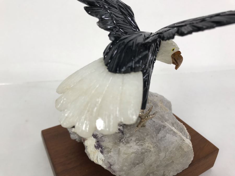 Bald Eagle Bird Figurine Hand-Carved In Semi-Precious Stones With Wooden Stand 5 X 4.5 X 6H [Photo 11]