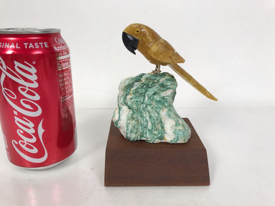 Bird Figurine Hand-Carved In Semi-Precious Stones With Wooden Stand 3.5 X 3.5 X 5H