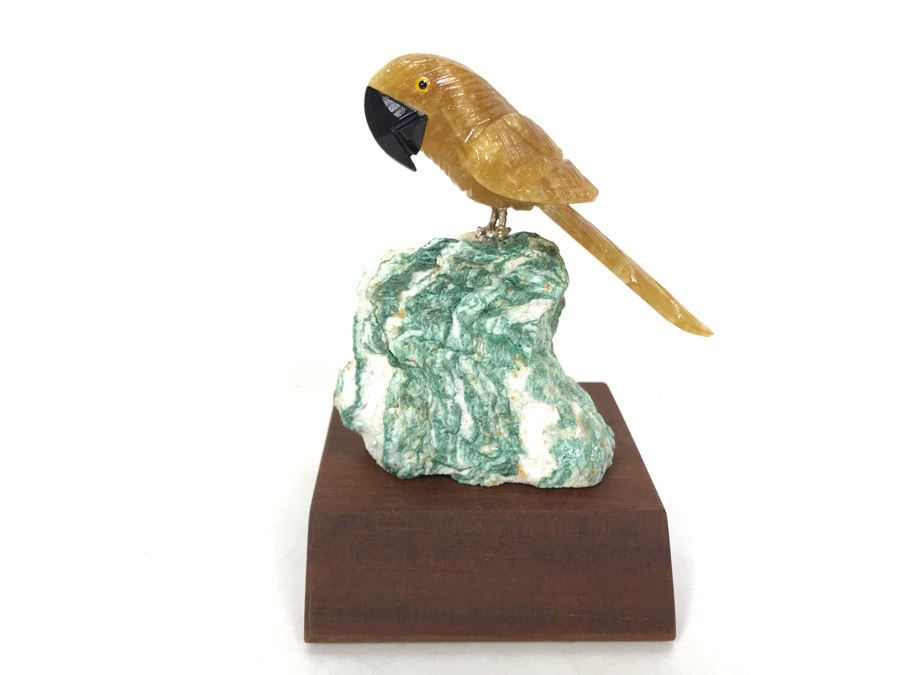 Bird Figurine Hand-Carved In Semi-Precious Stones With Wooden Stand 3.5 X 3.5 X 5H [Photo 2]