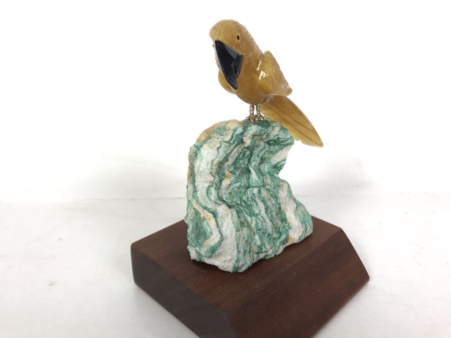 Bird Figurine Hand-Carved In Semi-Precious Stones With Wooden Stand 3.5 X 3.5 X 5H [Photo 3]