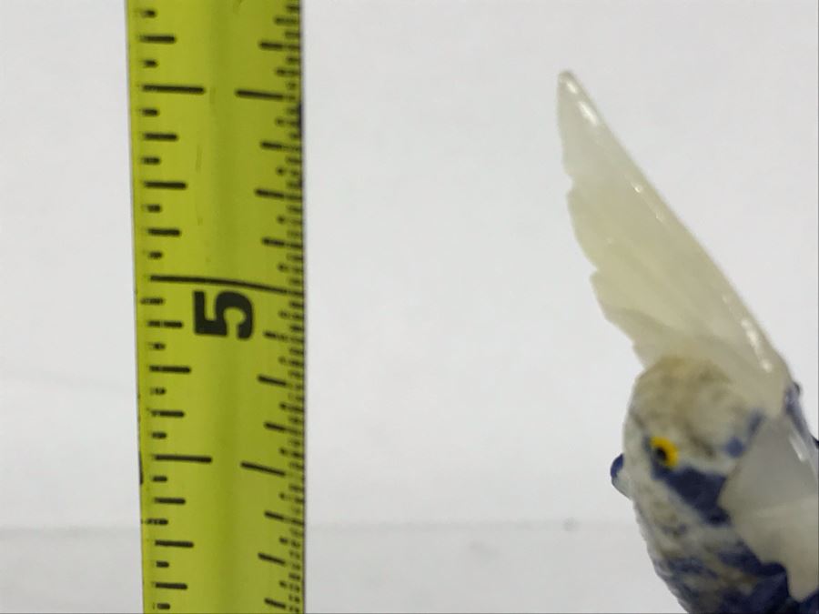 Pair Of Birds Figurines Hand-Carved In Semi-Precious Stones On Amethyst Geode With Wooden Stand 3.5 X 3.5 X 5.5H [Photo 18]