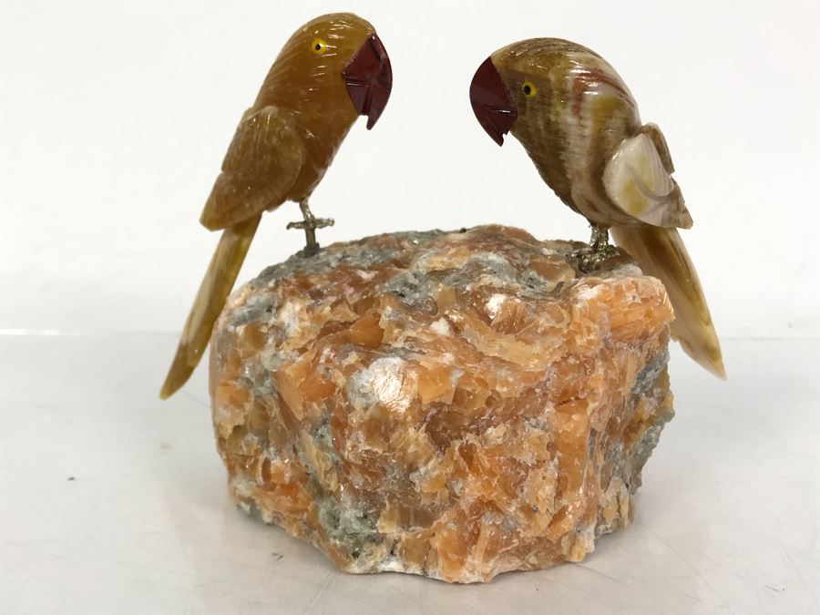 Pair Of Birds Figurines Hand-Carved In Semi-Precious Stones 6 X 3 X 4H [Photo 3]
