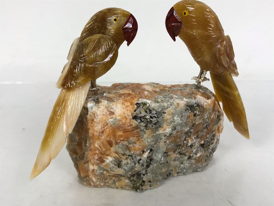 Pair Of Birds Figurines Hand-Carved In Semi-Precious Stones 6 X 3 X 4H [Photo 10]
