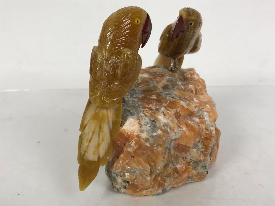 Pair Of Birds Figurines Hand-Carved In Semi-Precious Stones 6 X 3 X 4H [Photo 6]