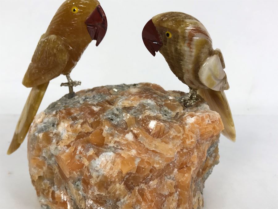 Pair Of Birds Figurines Hand-Carved In Semi-Precious Stones 6 X 3 X 4H [Photo 5]