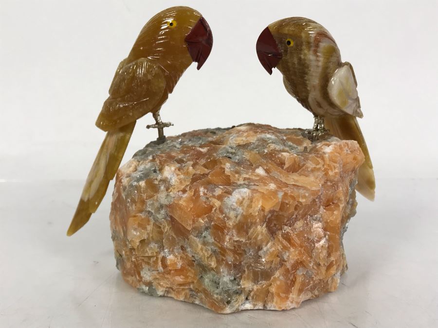 Pair Of Birds Figurines Hand-Carved In Semi-Precious Stones 6 X 3 X 4H [Photo 13]