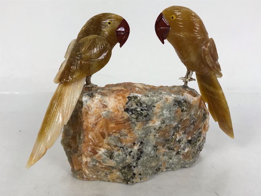 Pair Of Birds Figurines Hand-Carved In Semi-Precious Stones 6 X 3 X 4H [Photo 11]