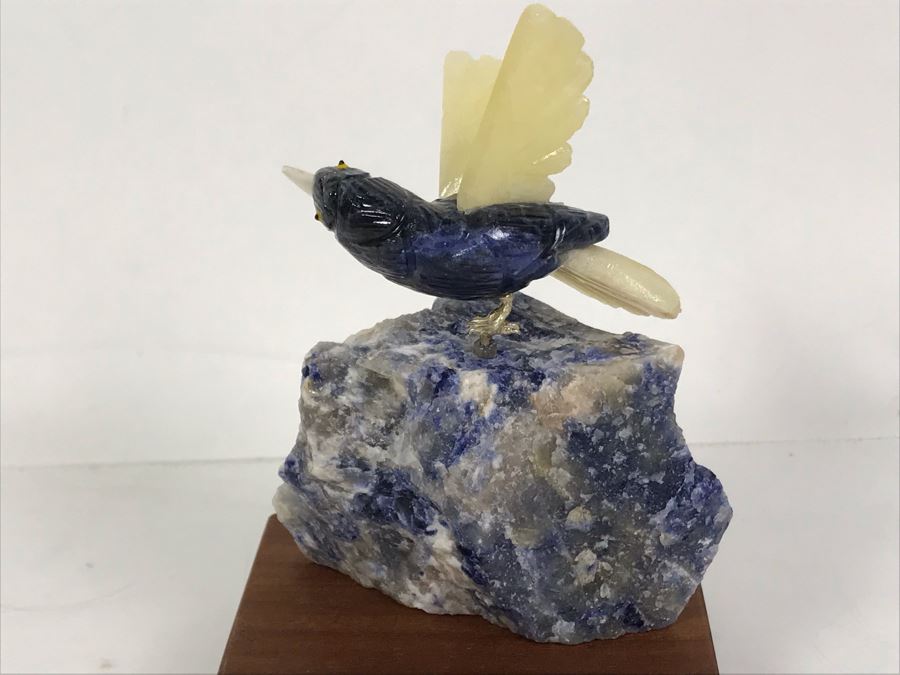 Hummingbird Figurine Hand-Carved In Semi-Precious Stones With Wooden Stand 3.5 X 3.5 X 5.5H [Photo 7]