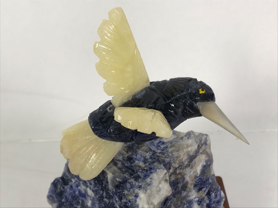 Hummingbird Figurine Hand-Carved In Semi-Precious Stones With Wooden ...