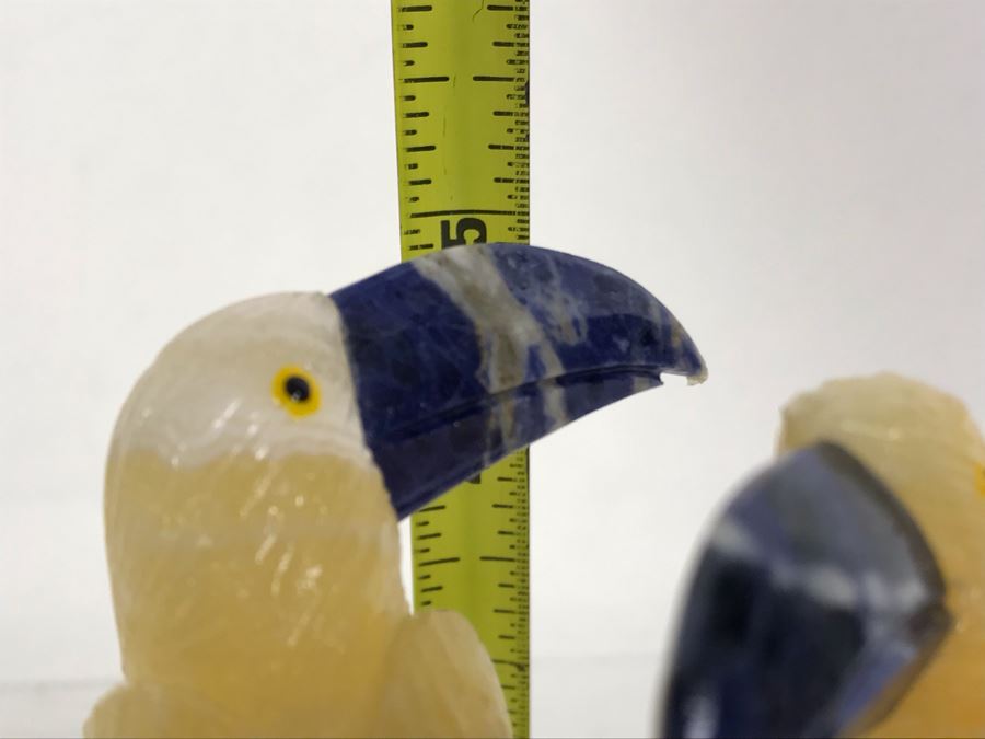 Pair Of Birds Figurines Hand-Carved In Semi-Precious Stones With Wooden Stand 5 X 4.5 X 5H [Photo 11]