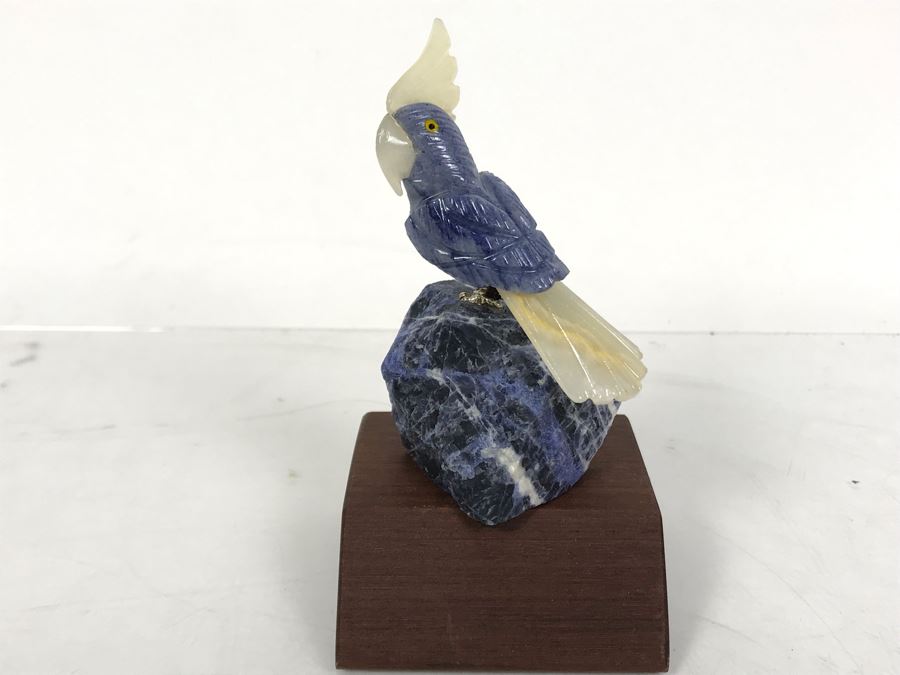 Bird Figurine Hand-Carved In Semi-Precious Stones With Wooden Stand 2.5 X 2.5 X 4.5H [Photo 2]