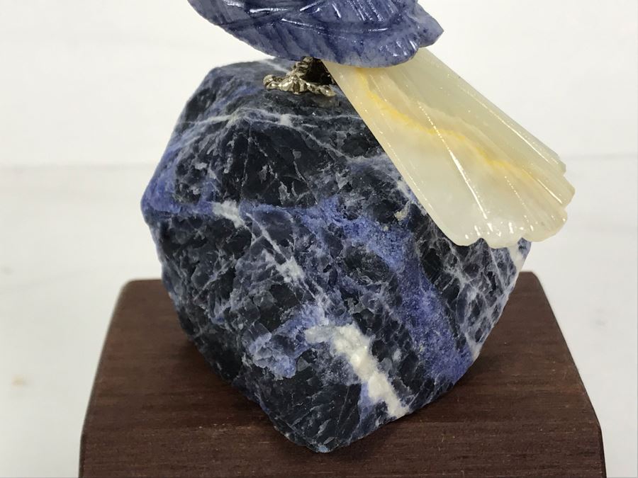 Bird Figurine Hand-Carved In Semi-Precious Stones With Wooden Stand 2.5 X 2.5 X 4.5H [Photo 6]