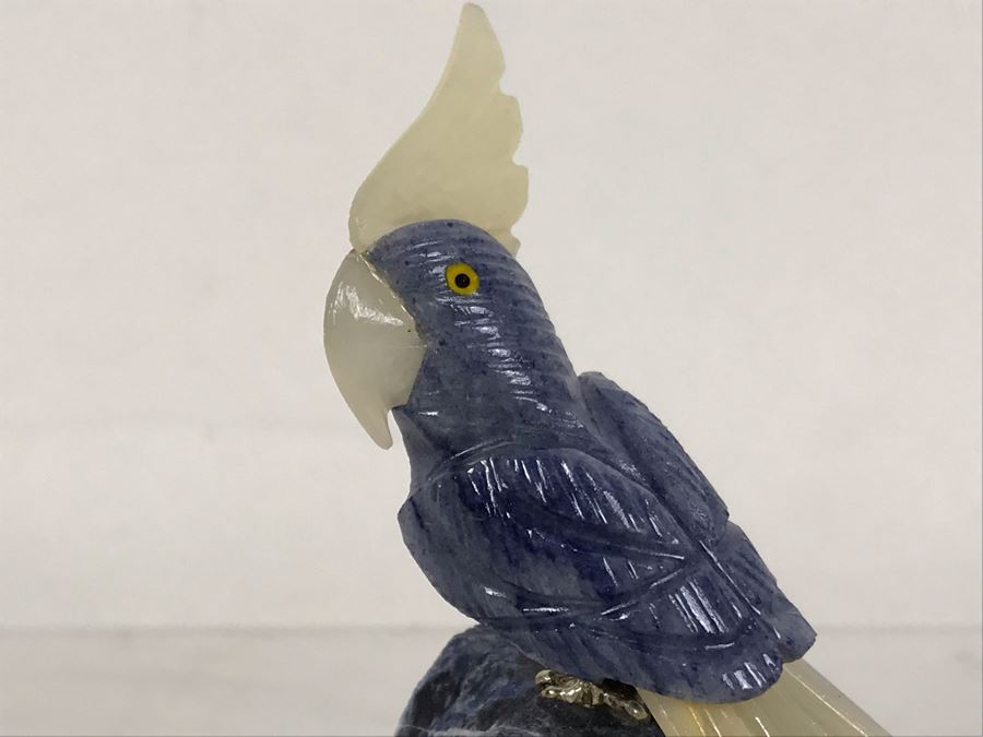 Bird Figurine Hand-Carved In Semi-Precious Stones With Wooden Stand 2.5 X 2.5 X 4.5H [Photo 5]