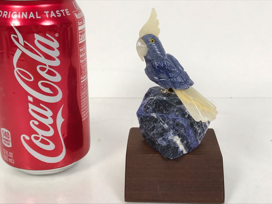 Bird Figurine Hand-Carved In Semi-Precious Stones With Wooden Stand 2.5 X 2.5 X 4.5H