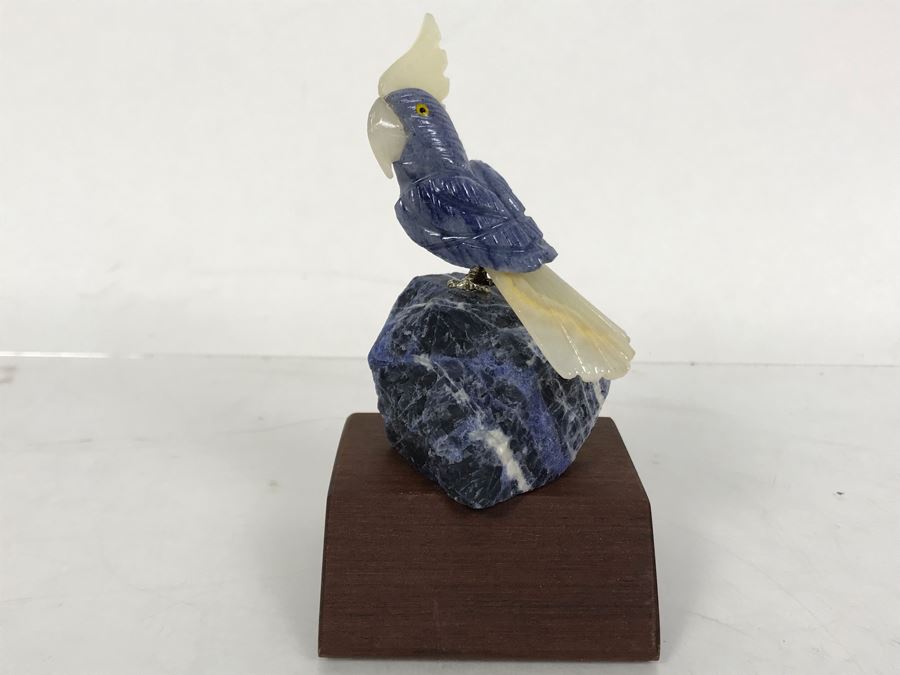 Bird Figurine Hand-Carved In Semi-Precious Stones With Wooden Stand 2.5 X 2.5 X 4.5H [Photo 3]