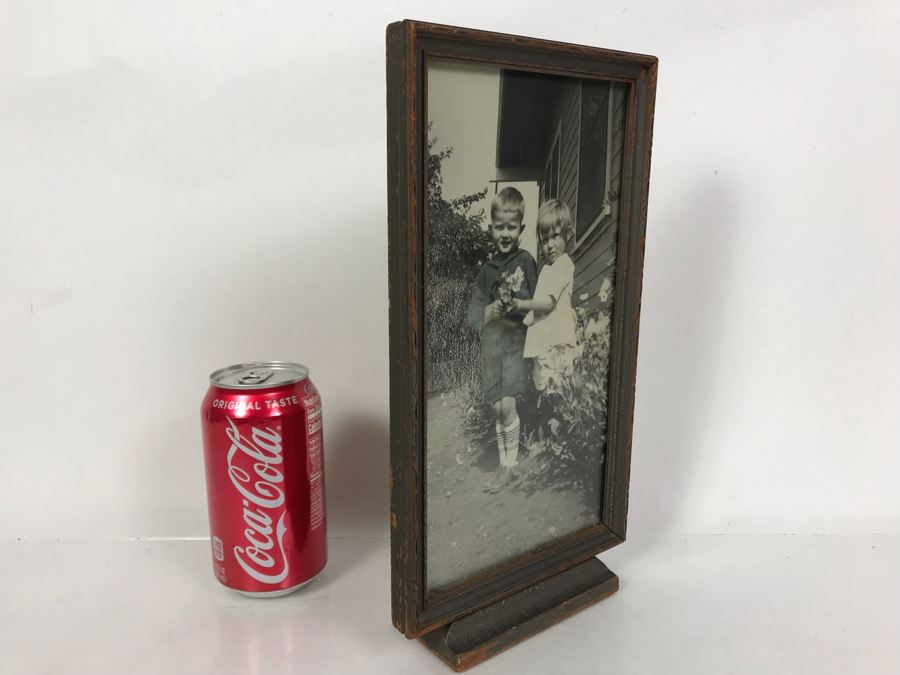 Vintage Wooden Picture Frame With Built In Stand And B&W Kids Photo 6 X 11.5 [Photo 6]