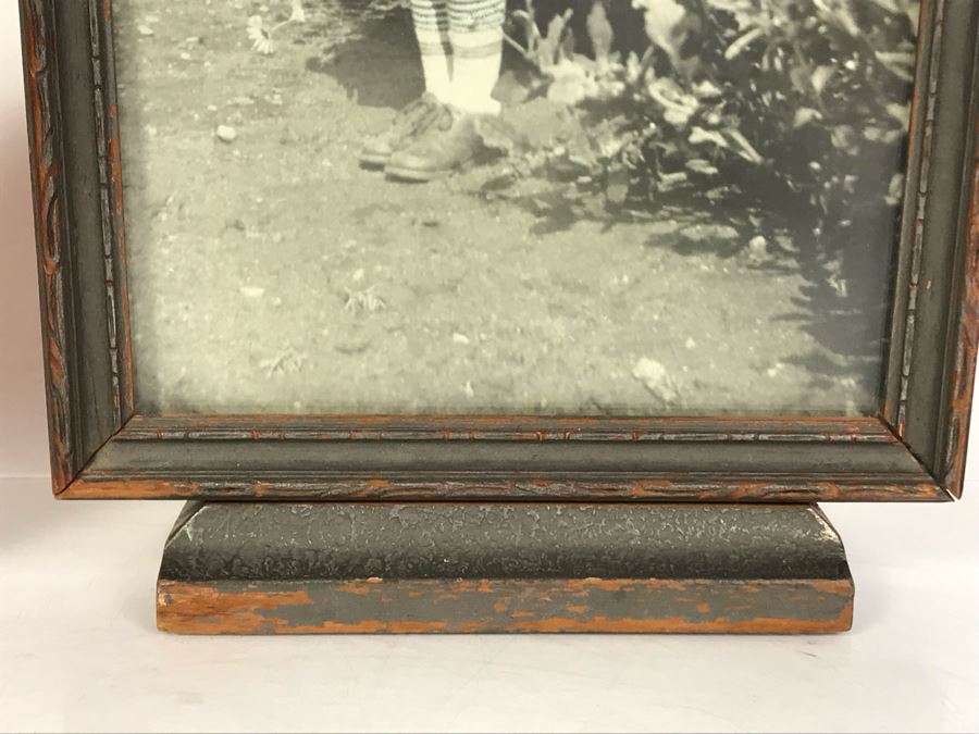Vintage Wooden Picture Frame With Built In Stand And B&W Kids Photo 6 X 11.5 [Photo 4]