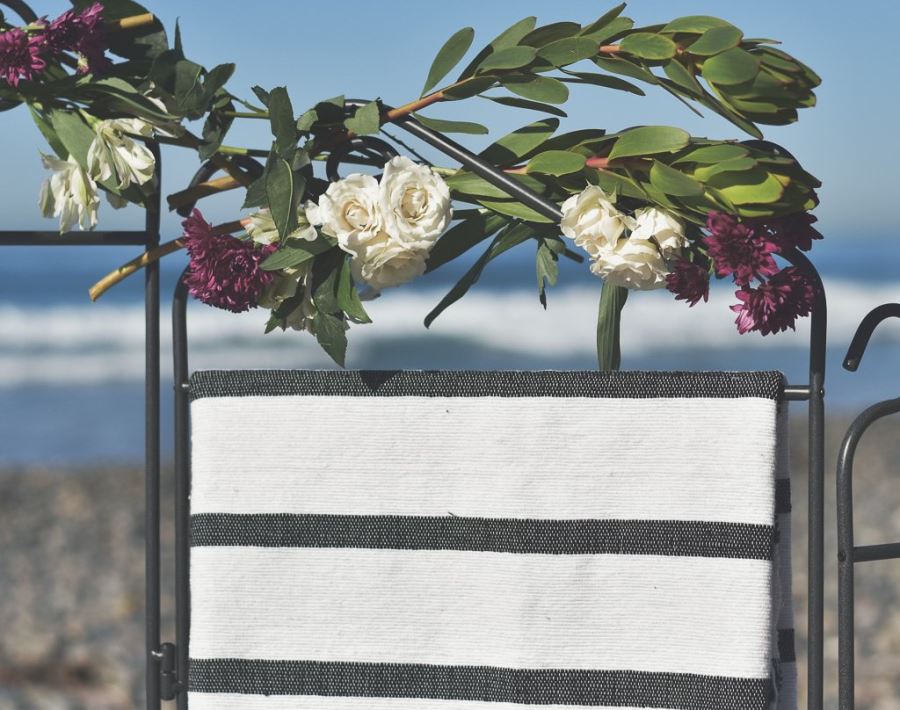 JUST ADDED - Moroccan Pom Pom Blanket - Black Multi Stripe - 100% Quality Cotton - Size Small 59 X 47 Retails $140 [Photo 3]