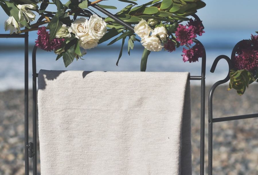 JUST ADDED - Moroccan Pom Pom Blanket - Tan Single Stripe - 100% Quality Cotton Size Small 59 X 47 Retails $140 [Photo 3]