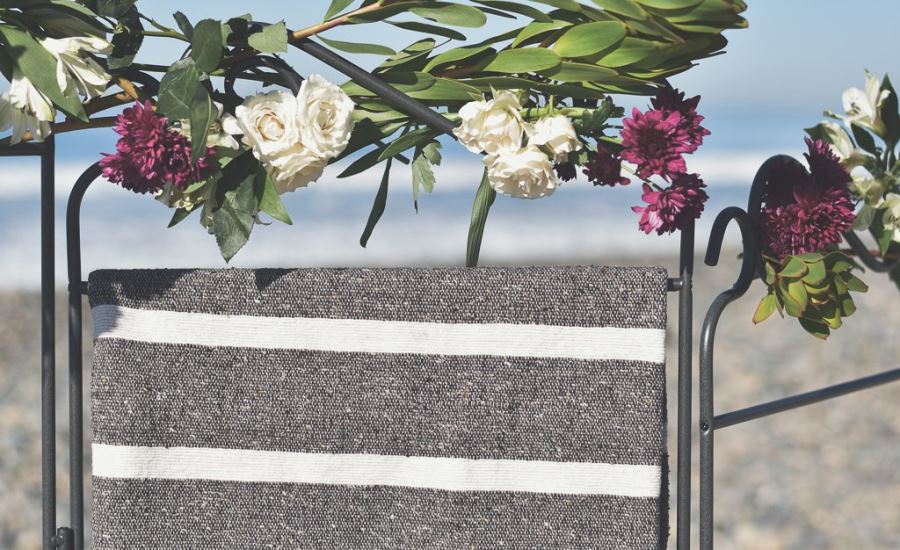 JUST ADDED - Moroccan Pom Pom Blanket - Weathered Brown Thick Stripe - 100% Quality Cotton Size Large 118 X 79 Retails $210 [Photo 3]