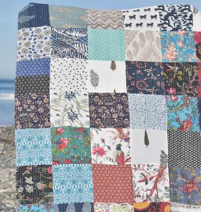 JUST ADDED - Indian Kantha Quilt - Patchwork 01 - Throw Blanket 87 X 62 [Photo 2]