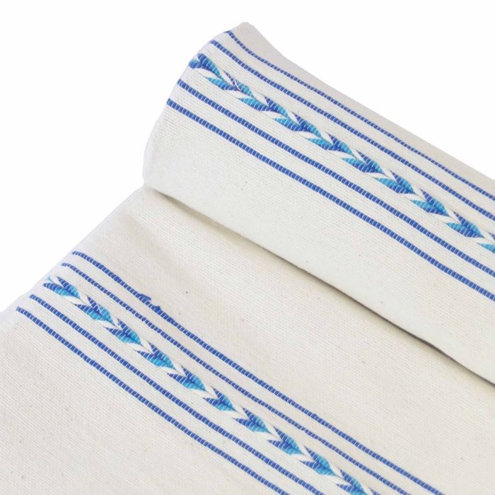 JUST ADDED - Blue / Ivory Stripe Lita Blanket - Handmade Bohemian Cotton - Fringe Accent Hemline 57 X 76 Retails $50 [Photo 3]