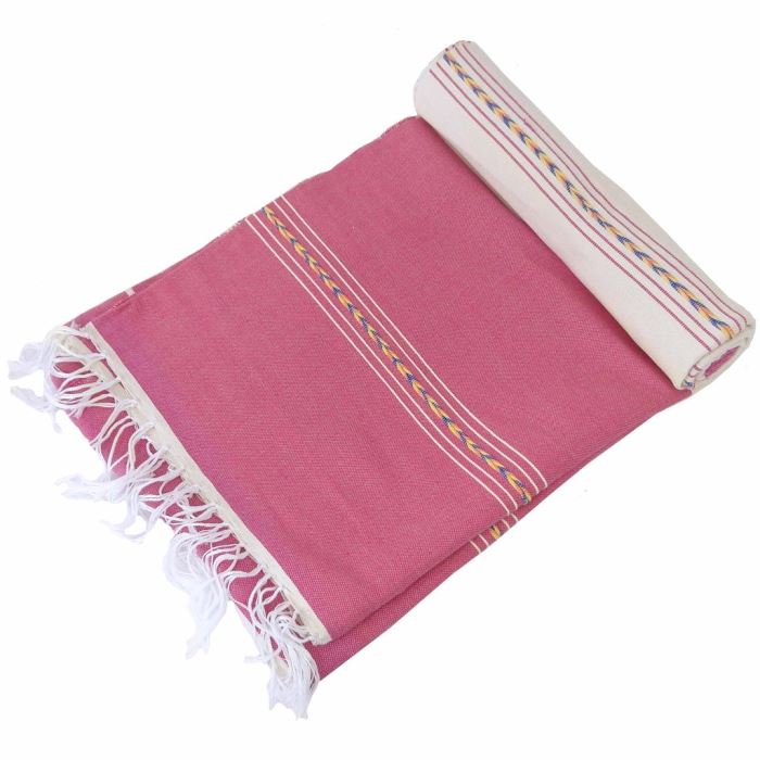 JUST ADDED - Fuschia / Ivory Lita Blanket - Handmade Bohemian Cotton - Fringe Accent Hemline 57 X 76 Retails $50 [Photo 2]