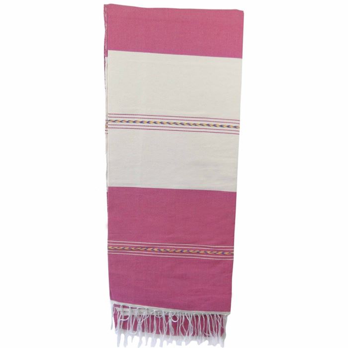 JUST ADDED - Fuschia / Ivory Lita Blanket - Handmade Bohemian Cotton - Fringe Accent Hemline 57 X 76 Retails $50 [Photo 4]