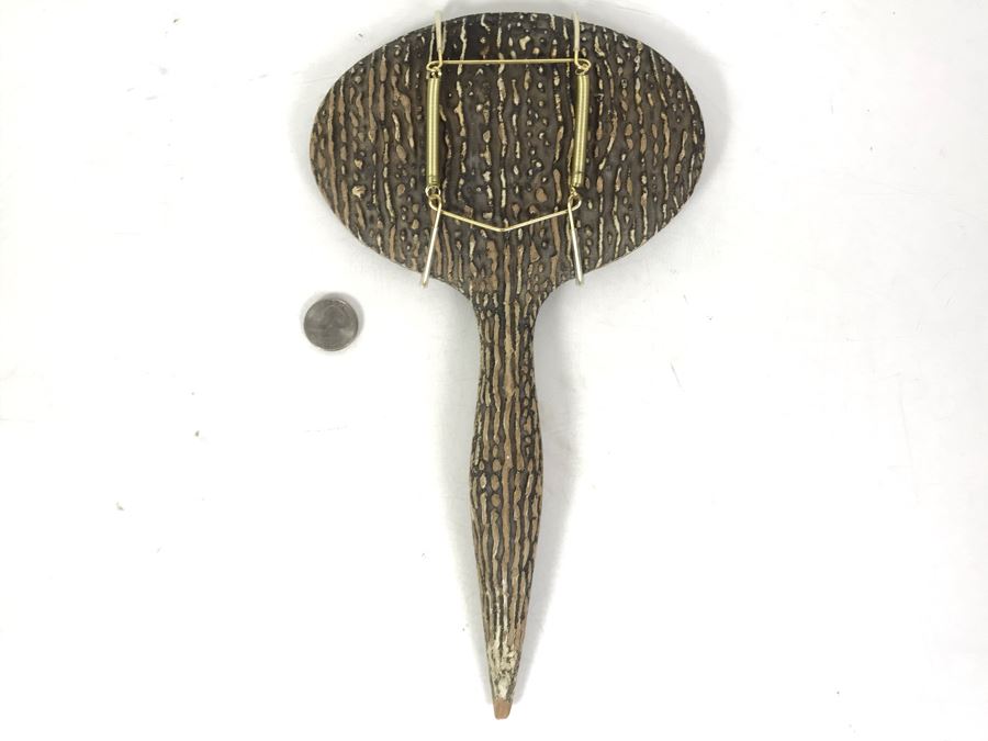 Vintage Faux Antler Wooden Hand Mirror Beveled Glass With Metal Holder For Hanging On Wall 12 X 7 [Photo 8]